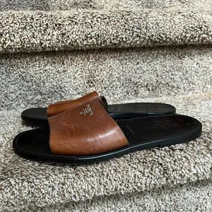 Prada Men\'s Cognac Leather Logo Slide Sandals. Prada | Shoes | Prada Mens Cognac Leather Logo Slide Sandals  main image 2